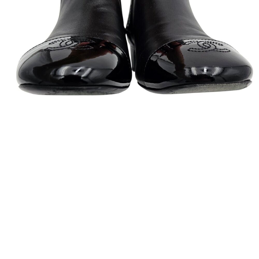 Chanel CC Cap Toe Size 36.5 US 5.5 6 Calfskin Black Leather Ankle Slip On Boots - Picture 7 of 10